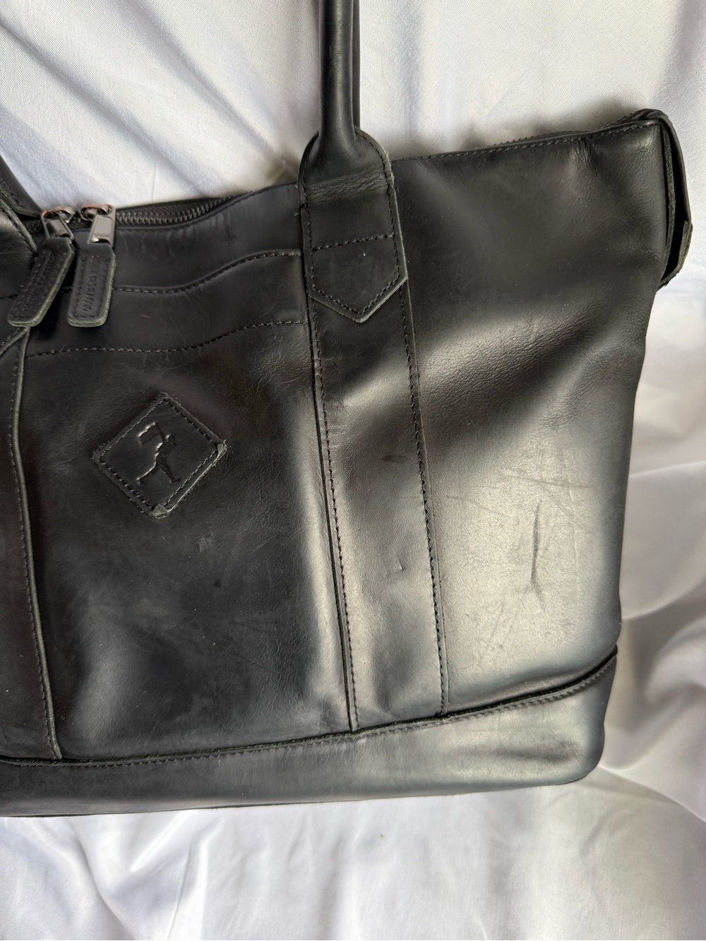 Baseballism Sleek Black Leather Tote with Dual Top Handles - Picture 3 of 16